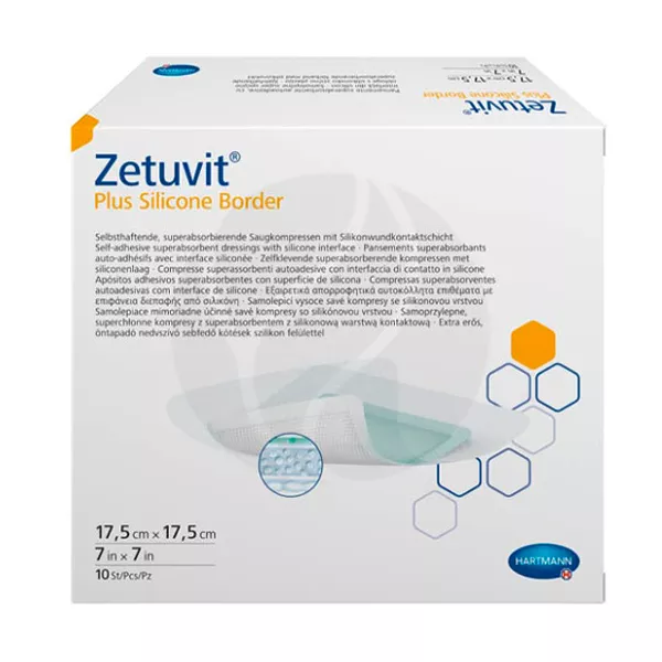 Изображение товара Hartmann Zetuvit Plus Silicone Border повязка суперабсорбирующая самоклеящаяся, стерильная 17,5см*17,5см, №10 Изображение товара Hartmann Zetuvit Plus Silicone Border повязка суперабсорбирующая самоклеящаяся, стерильная 17,5см*17,5см, №10