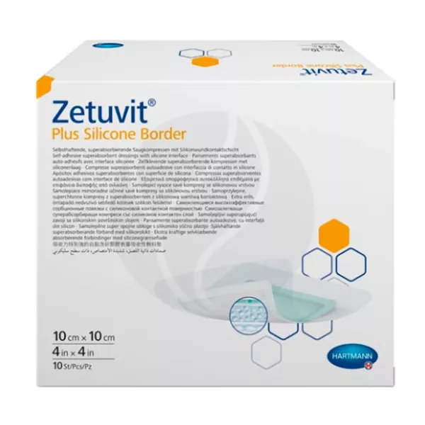 Hartmann Zetuvit Plus Silicone Border повязка Цетувит+ суперабсорбирующая самоклеящаяся, стерильная (10см*10cм), №10
