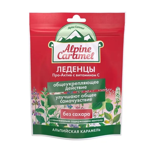 Изображение товара Леденцы Alpine Caramel без сахара с витамином С и ментолом 75г