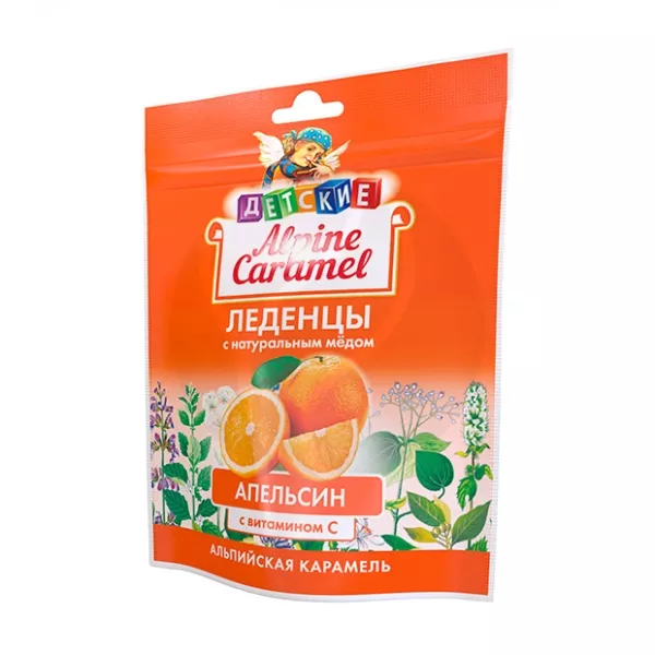 Изображение товара Детские леденцы Alpine Caramel с медом и витамином С 75г апельсин