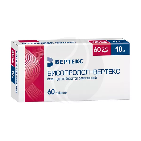 Изображение товара Бисопролол-Вертекс 10мг, №60 Изображение товара Бисопролол-Вертекс 10мг, №60