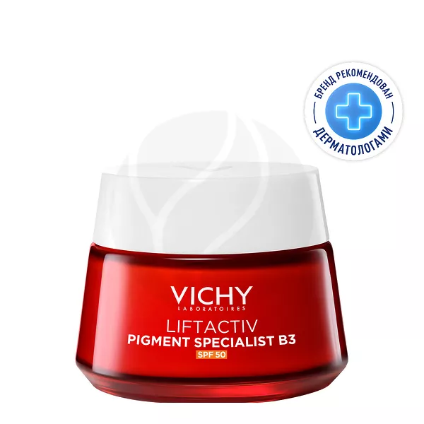 Изображение товара Vichy Liftactiv Дневной крем для лица с витамином B3 против пигментации и морщин SPF 50, 50мл Изображение товара Vichy Liftactiv Дневной крем для лица с витамином B3 против пигментации и морщин SPF 50, 50мл