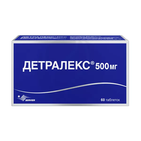 Изображение товара Детралекс 500 мг таблетки для вен и геморроя, покрытые пленочной оболочкой, 60 шт Изображение товара Детралекс 500 мг таблетки для вен и геморроя, покрытые пленочной оболочкой, 60 шт