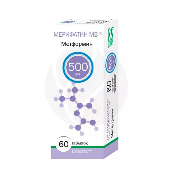 Изображение товара Мерифатин МВ таблетки с пролонгированным высвобождением 500 мг, №60 Изображение товара Мерифатин МВ таблетки с пролонгированным высвобождением 500 мг, №60