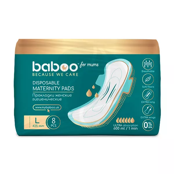 Изображение товара Baboo прокладки женские (размер L), 8шт Изображение товара Baboo прокладки женские (размер L), 8шт