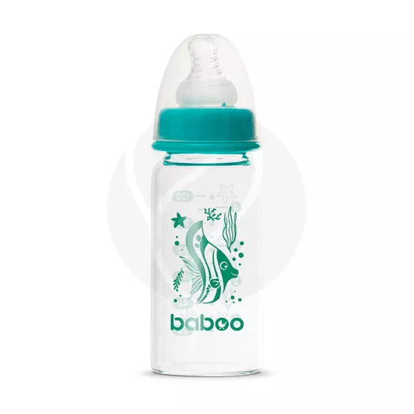Baboo Sea life бутылочка для кормления стеклянная с силиконовой соской (0+) цвет зеленый, 120мл