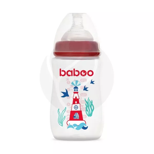Изображение товара Бутылочка для кормления Baboo Marine с силиконовой соской 250мл красная для детей 3+ мес