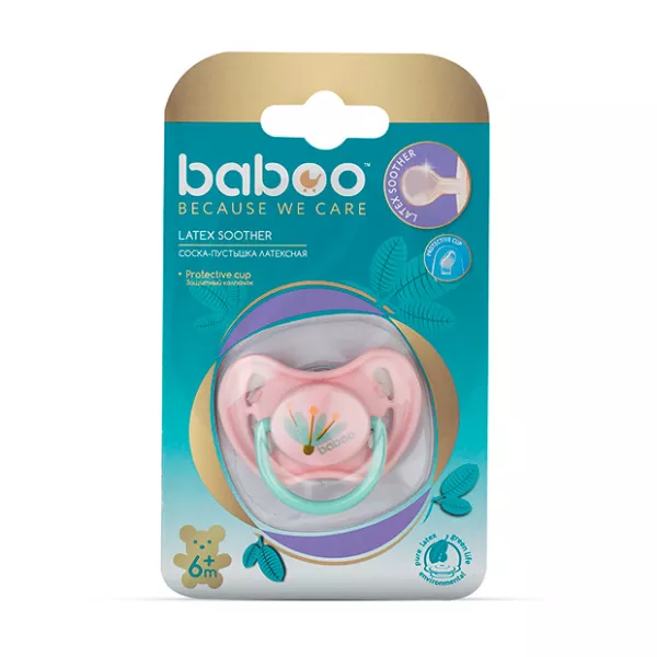 Baboo Flora пустышка латексная круглый сосок (6+мес), цвет в ассорт.