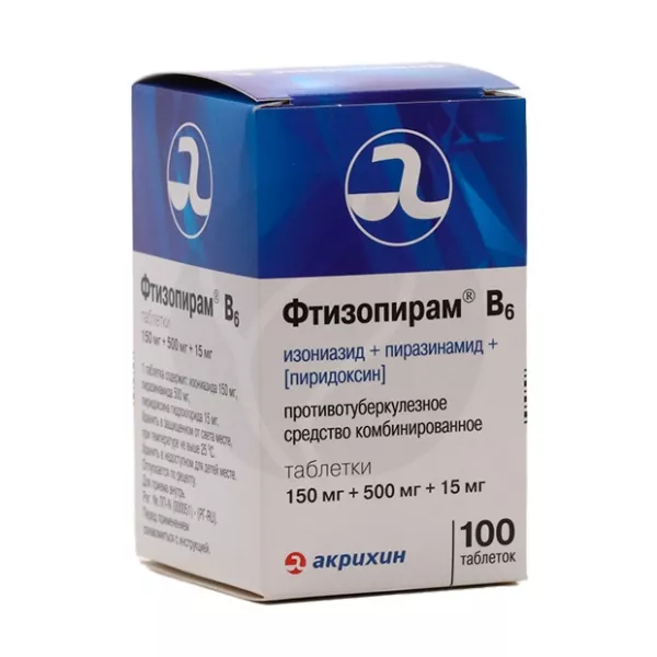 Изображение товара Фтизопирам В6 таблетки 150мг+500мг+15мг, противотуберкулезное средство, 100 шт