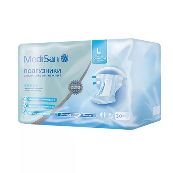 Изображение товара Медисаn подгузники для взрослых L 30 шт для недержания, защита от протеканий