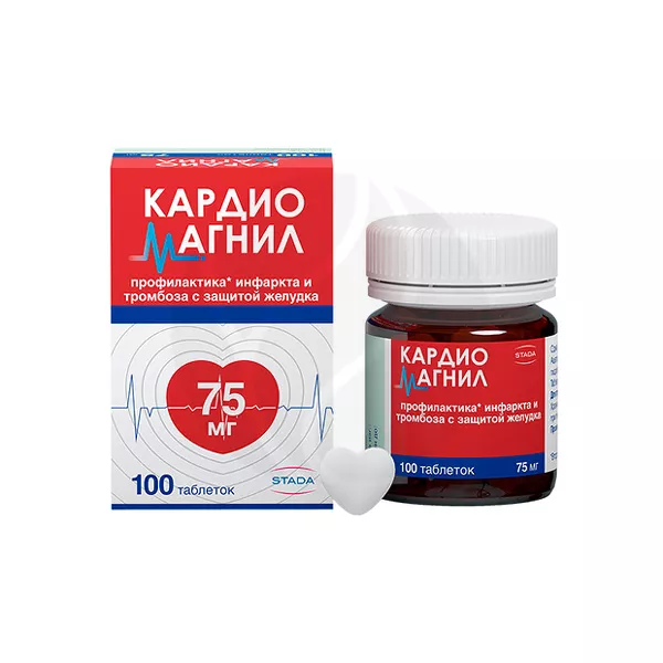 Изображение товара Кардиомагнил таблетки покрыт. п/о 75мг+15,2мг, №100 Изображение товара Кардиомагнил таблетки покрыт. п/о 75мг+15,2мг, №100