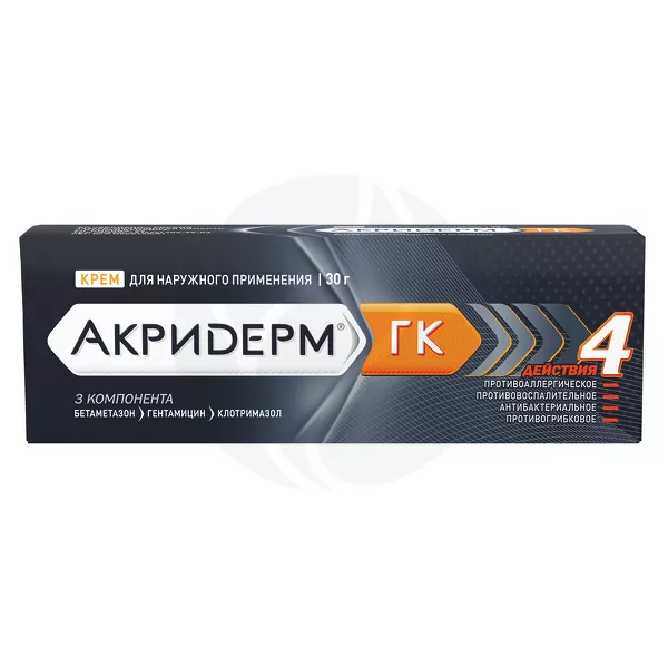 Изображение товара Акридерм ГК крем д/наружн. прим. 0,05%+0,1%+1%, 30г Изображение товара Акридерм ГК крем д/наружн. прим. 0,05%+0,1%+1%, 30г