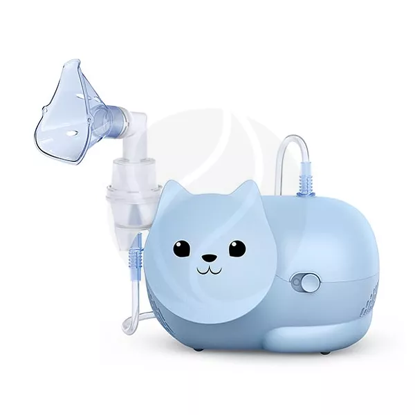 Изображение товара Детский ингалятор Omron Neko Kat компрессорный голубой с масками и аксессуарами Изображение товара Детский ингалятор Omron Neko Kat компрессорный голубой с масками и аксессуарами