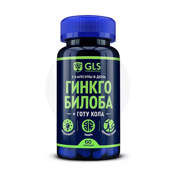 Изображение товара ГЛС Гинкго билоба + Готу кола капсулы 60 шт. для улучшения памяти и сердечно-сосудистого здоровья