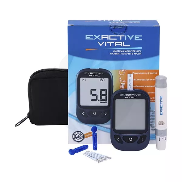 Изображение товара Глюкометр Exactive Vital для домашнего измерения уровня глюкозы Изображение товара Глюкометр Exactive Vital для домашнего измерения уровня глюкозы