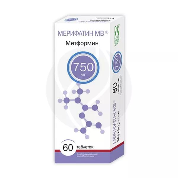Изображение товара Мерифатин МВ таблетки с пролонгическим высвобождением 750 мг 60 шт