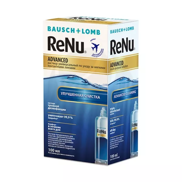 ReNu Advanced раствор для обработки и хранения контактных линз + контейнер, 100мл