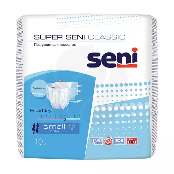Изображение товара Seni Super Classic подгузники для взрослых размер S (55-80см), 10шт Изображение товара Seni Super Classic подгузники для взрослых размер S (55-80см), 10шт