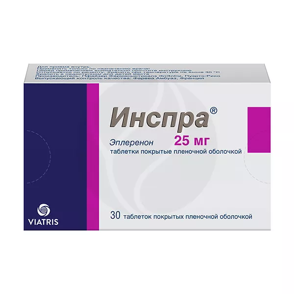 Изображение товара Инспра 25 мг таблетки для профилактики сердечно-сосудистых осложнений, 30 шт. Изображение товара Инспра 25 мг таблетки для профилактики сердечно-сосудистых осложнений, 30 шт.