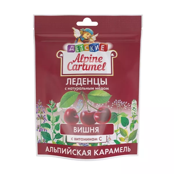 Изображение товара Леденцы Alpine Caramel с мёдом и витамином С Вишня Изображение товара Леденцы Alpine Caramel с мёдом и витамином С Вишня
