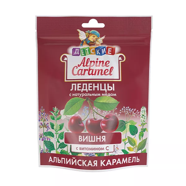 Изображение товара Леденцы Alpine Caramel с медом и витамином С Вишня 75 г