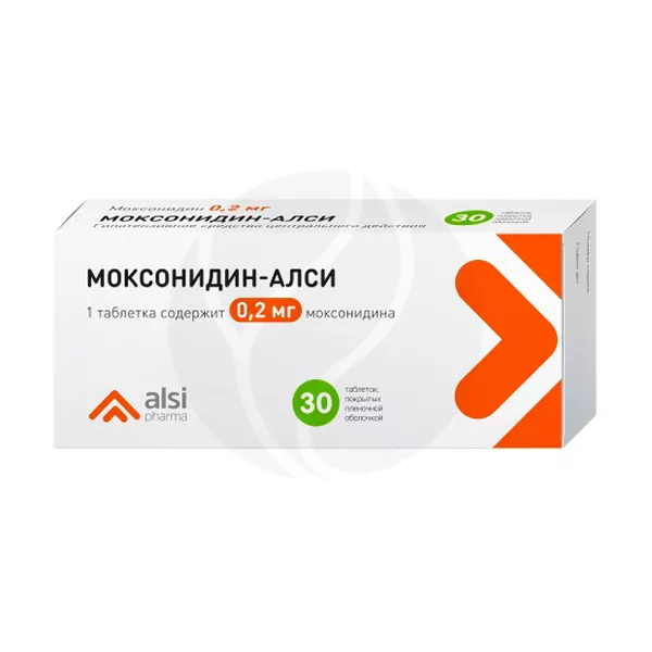 Изображение товара Моксонидин-Алси таблетки покрыт. п/о 0,2мг, №30 Изображение товара Моксонидин-Алси таблетки покрыт. п/о 0,2мг, №30