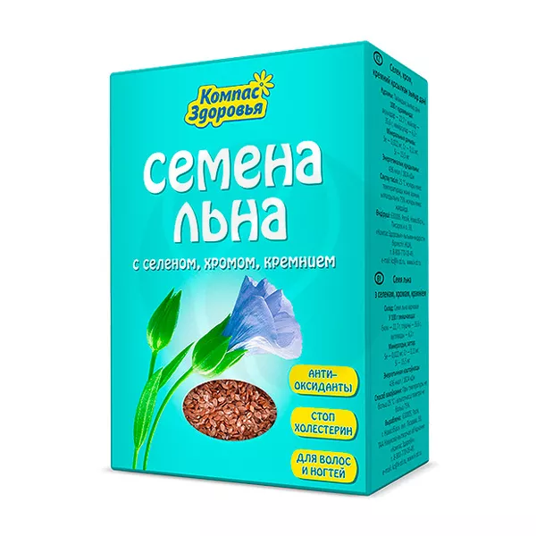 Изображение товара Компас здоровья семена коричневого льна с селеном, хромом, кремнием, 200г Изображение товара Компас здоровья семена коричневого льна с селеном, хромом, кремнием, 200г