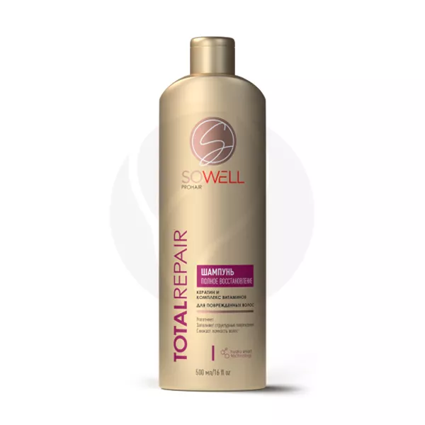 Изображение товара SoWell Total Repair Восстанавливающий шампунь для поврежденных, секущихся волос, 500мл Изображение товара SoWell Total Repair Восстанавливающий шампунь для поврежденных, секущихся волос, 500мл