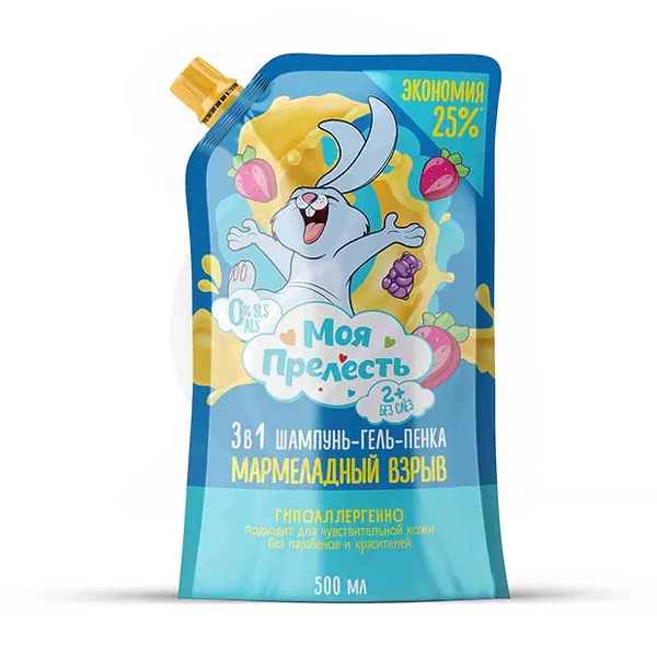 Изображение товара Моя Прелесть шампунь-гель-пенка 3в1 Мармеладный взрыв для детей 2 лет 500мл