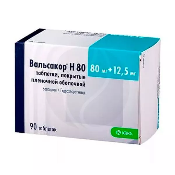 Изображение товара Вальсакор Н 80 таблетки покрыт. п/о 80мг+12,5мг, №90 Изображение товара Вальсакор Н 80 таблетки покрыт. п/о 80мг+12,5мг, №90
