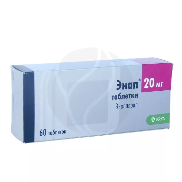 Изображение товара Энап таблетки 20мг №60 для снижения давления и лечения сердечной недостаточности