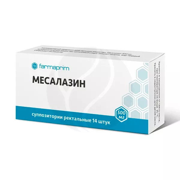 Изображение товара Месалазин суппозитории ректальные 500мг - противовоспалительное средство Изображение товара Месалазин суппозитории ректальные 500мг - противовоспалительное средство