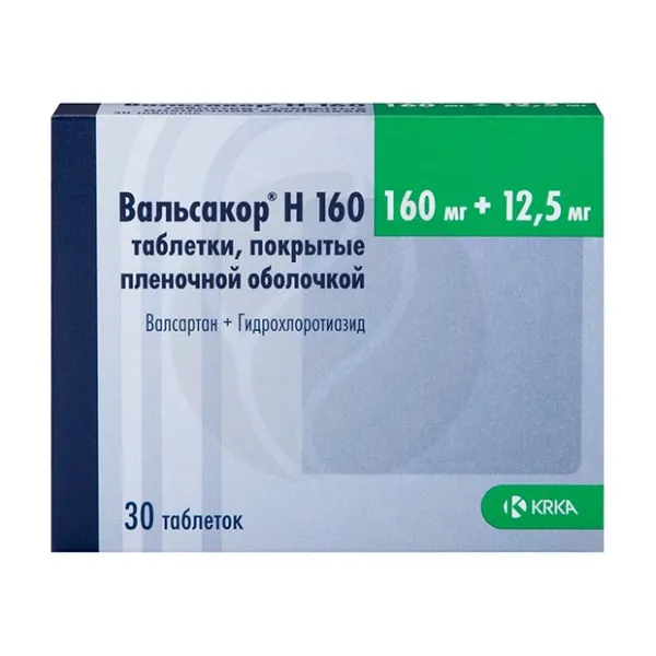 Изображение товара Вальсакор Н 160 таблетки покрыт. п/о 160мг+12,5мг, №30 Изображение товара Вальсакор Н 160 таблетки покрыт. п/о 160мг+12,5мг, №30