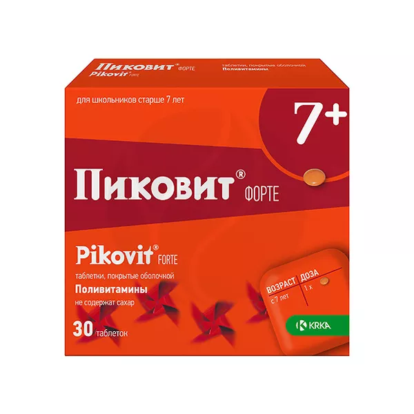 Изображение товара Таблетки Пиковит форте Krka для детей 7 лет и старше - комплекс витаминов Изображение товара Таблетки Пиковит форте Krka для детей 7 лет и старше - комплекс витаминов