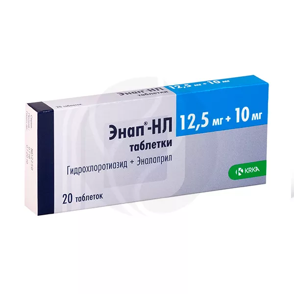 Изображение товара Энап-НЛ таблетки 12,5мг+10мг гипотензивное средство для снижения давления Изображение товара Энап-НЛ таблетки 12,5мг+10мг гипотензивное средство для снижения давления