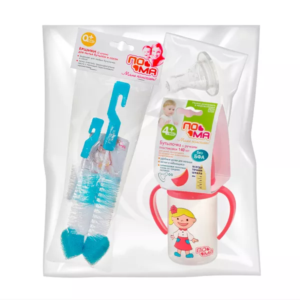Изображение товара Пома набор бутылочка с силиконовой соской и ерышиками для кормления малышей