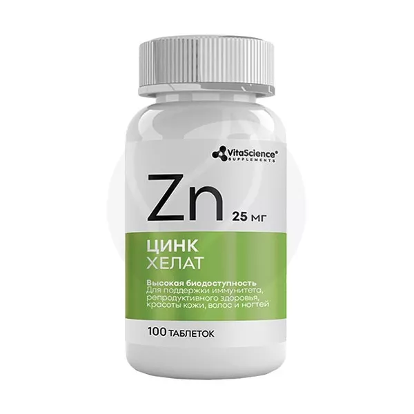 Изображение товара Vitascience Цинк хелат таблетки 25мг, 100 штук Изображение товара Vitascience Цинк хелат таблетки 25мг, 100 штук