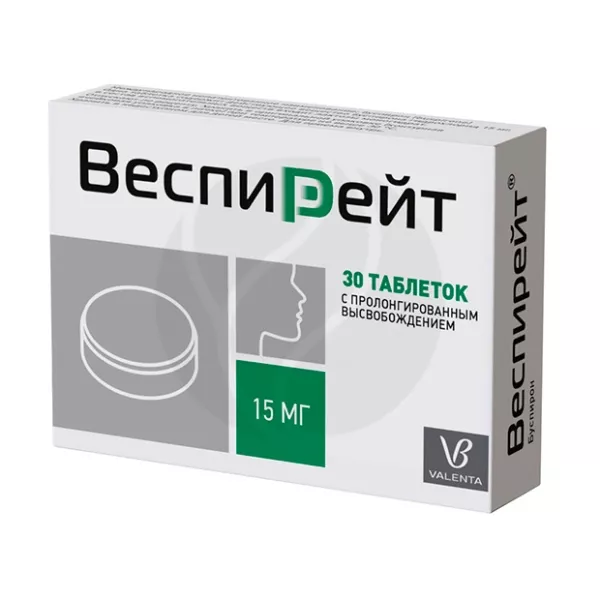 Изображение товара Веспирейт таблетки с пролонгированным высвобождением 15мг №30 Изображение товара Веспирейт таблетки с пролонгированным высвобождением 15мг №30