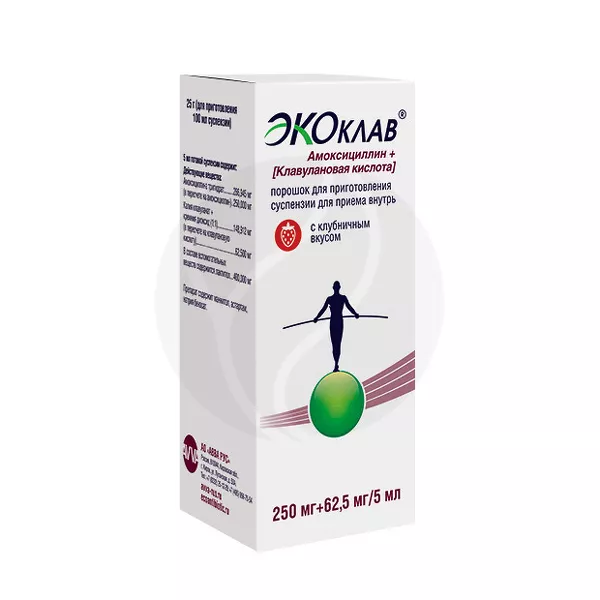 Изображение товара Экоклав порошок д/пригот.сусп. д/приема внутрь 250мг+62,5мг/5мл, 25г Изображение товара Экоклав порошок д/пригот.сусп. д/приема внутрь 250мг+62,5мг/5мл, 25г