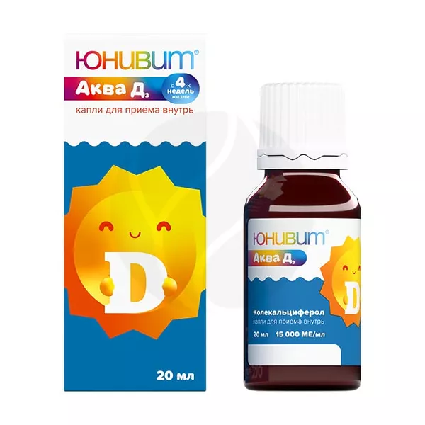 Изображение товара Юнивит Аква Д3 капли 15000 МЕ/мл 20мл витамин D3 для профилактики и лечения Изображение товара Юнивит Аква Д3 капли 15000 МЕ/мл 20мл витамин D3 для профилактики и лечения