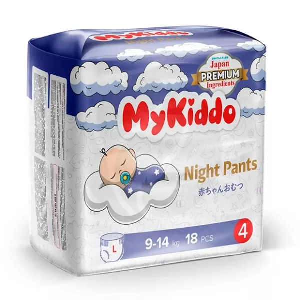 Изображение товара MyKiddo Night подгузники-трусики L 9-14кг ночные, 18 шт, безопасные гипоаллергенные