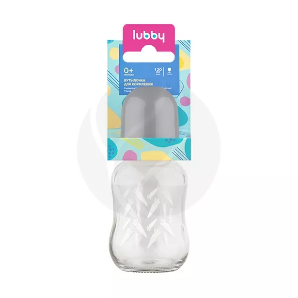 Изображение товара Lubby бутылочка для кормления стеклянная с силиконовой соской (0+мес), 120мл