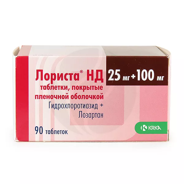 Изображение товара Лориста НД таблетки покрыт. п/о №90, 25мг+100мг Изображение товара Лориста НД таблетки покрыт. п/о №90, 25мг+100мг