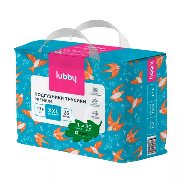 Изображение товара Lubby Premium подгузники-трусики р.ХХL (17+кг), 28шт Изображение товара Lubby Premium подгузники-трусики р.ХХL (17+кг), 28шт