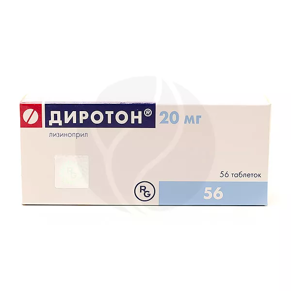 Изображение товара Диротон таблетки 20 мг №56 для лечения гипертензии и сердечной недостаточности Изображение товара Диротон таблетки 20 мг №56 для лечения гипертензии и сердечной недостаточности