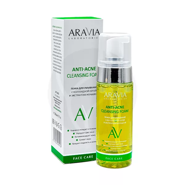 Изображение товара Aravia Laboratories Anti-Acne Cleansing Foam пенка очищающая с коллоидной серой и экстрактом женьшеня, 150мл Изображение товара Aravia Laboratories Anti-Acne Cleansing Foam пенка очищающая с коллоидной серой и экстрактом женьшеня, 150мл