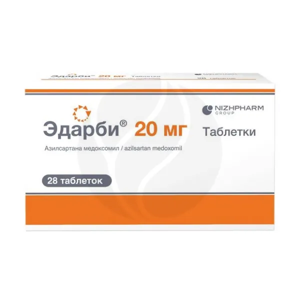 Изображение товара Эдарби таблетки 20 мг, 28 штук - гипертензия, блокатор рецепторов АТ1 Изображение товара Эдарби таблетки 20 мг, 28 штук - гипертензия, блокатор рецепторов АТ1