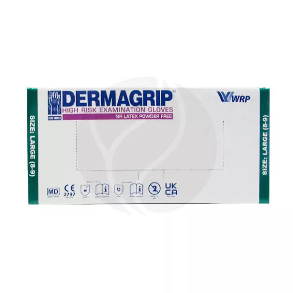 Dermagrip High Risk перчатки смотровые латексные нестерильные неопудренные (размер L), №25