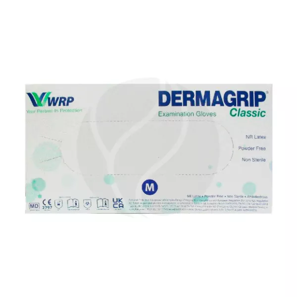 Изображение товара Dermagrip Classic латексные смотровые перчатки нестерильные неопудренные, размер М Изображение товара Dermagrip Classic латексные смотровые перчатки нестерильные неопудренные, размер М