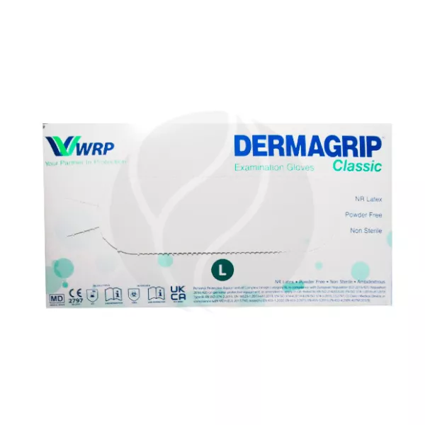 Dermagrip Classic перчатки смотровые нестерильные латексные неопудренные (размер L), №50
